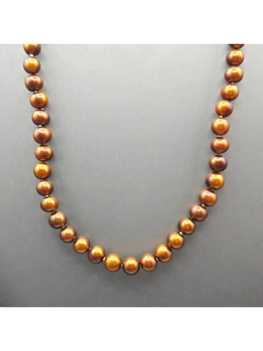 Vintage Bronze Cultured Pearl Necklace 10K Yellow Gold Clasp Hand Knotted 16" - Picture 10 of 10